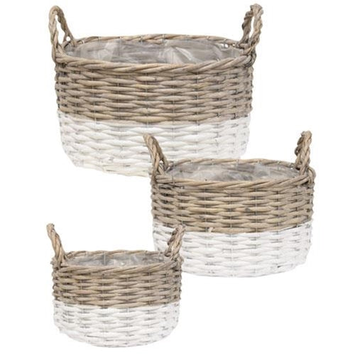 3/Set, White Dipped Willow Bushel Basket Planters