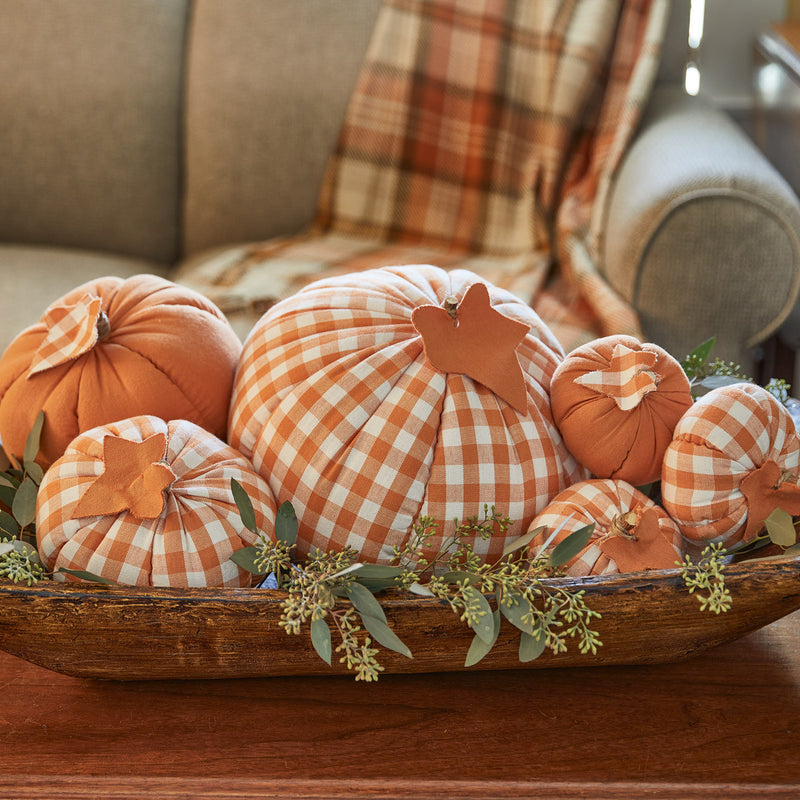 SMALL SET OF 3 SOLID ORANGE AND CREAM CHECK PUMPKINS