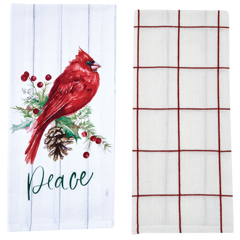 POINSETTIA PINE 2 DISHTOWEL SET - CARDINAL
